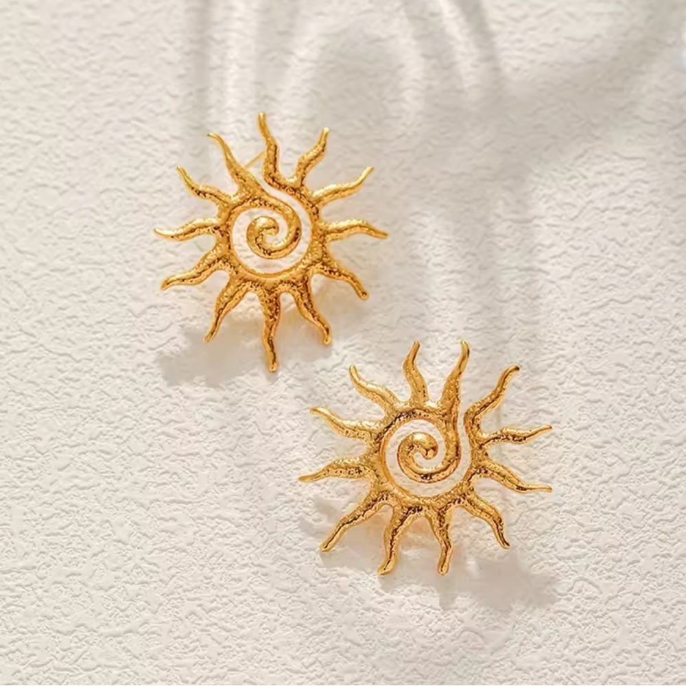 Abstract Sunburst 18K Gold Stainless Steel Earrings